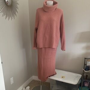 Dusty Rose Ribbed Turtleneck Knit Top